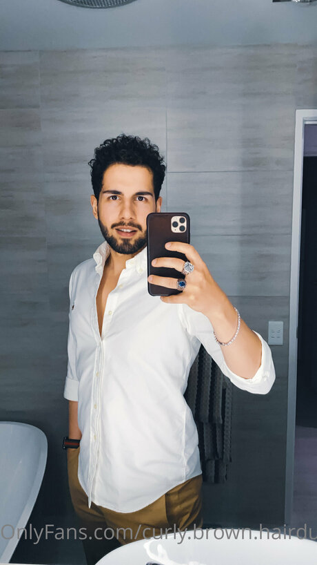 Curly Brown Hairdude model sexy photos